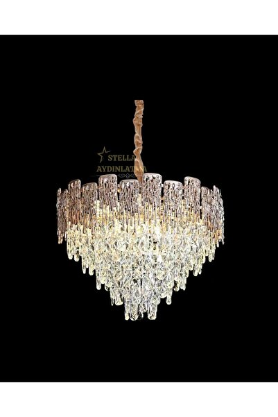 Stella GOLD Led Taşlı kristal ışıltılı Altın Rengi avize Oturma Odası Salon Y...