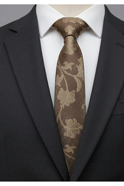 Gutiero Beige Patterned Handkerchief Slim 6 Centimeter Tie