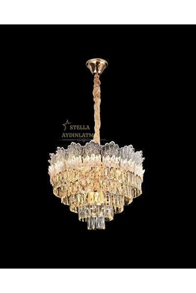 Stella GOLD Led Taşlı kristal ışıltılı Altın Rengi avize Oturma Odası Salon Y...