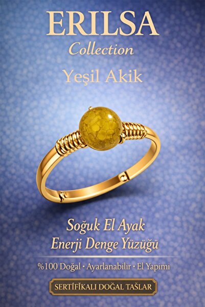 Erilsa Certified Cold Hand Foot Energy Ring – Green Agate Adjustable Gold Thi...