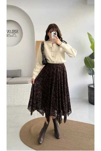 LAVRE Soft Textured Asymmetrical Cut Tulle Skirt