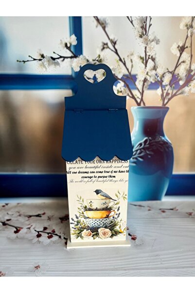 Bypinaryuksel Wooden Bag Holder with Bird and Cup Pattern