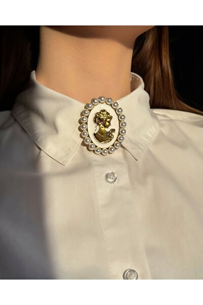 AGAPI İnci Detaylı Cameo Kadın Figürlü Broş – Altın Renk Kaplama Vintage Broş