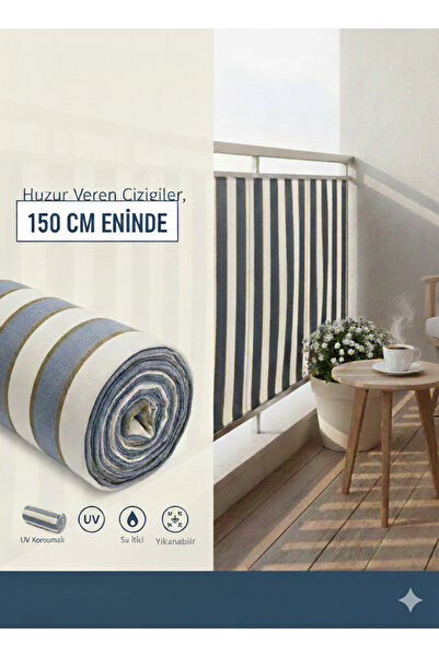 Şadoğlu Tekstil Mavi Gri Çizgili Balkon ve Bahçe Dekorasyon Kumaşı (150 cm En)
