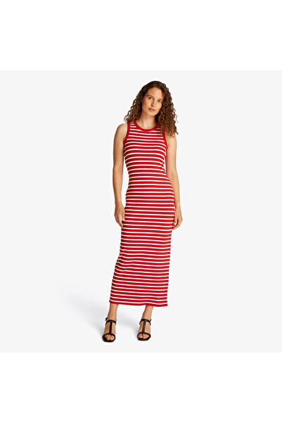 Tommy Hilfiger Slim 5X2 Rib Midi Kadın Kırmızı Elbise