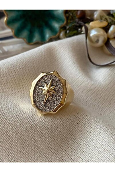 aksesuarista خاتم من الفولاذ على شكل نجمة الشمال مرصع بالأحجار