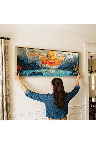 woodhomeworks Tek Parça Gerçek Ahşap Yatay Panorama Çerçeveli Tablo gerçek üs...