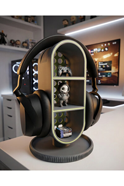 Elana Design Raflı Gamer Kulaklık Standı & Masa Üstü Organizer – (1 Adet Mini...