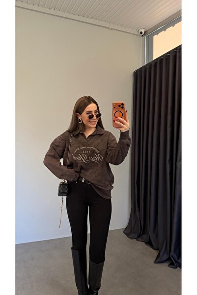 elif teke Newyorq Sweatshirt Kahverengi