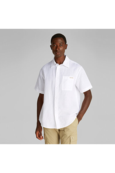 Calvin Klein Linen Cotton Erkek Beyaz Gömlek
