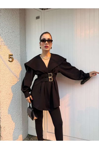 YK FASHION Çift Kemerli İnce Ceket