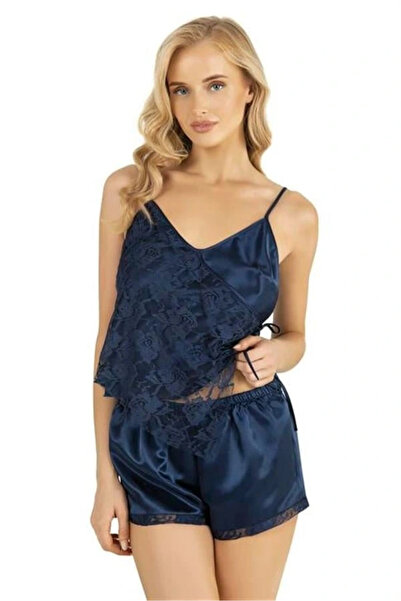 Aria's Closet طقم شورت ساتان أزرق داكن من أرياس كلوزيت 9204