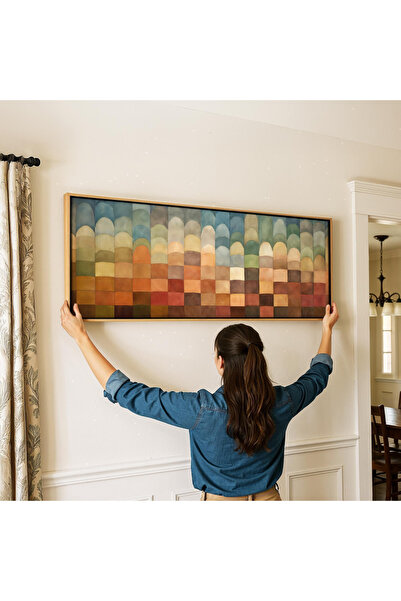 woodhomeworks Tek Parça Gerçek Ahşap Yatay Panorama Çerçeveli Tablo geometrik...