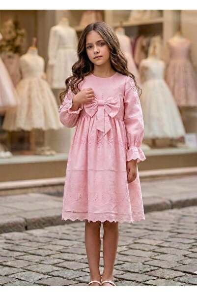 Miaras فستان بناتي بأكمام طويلة بتصميم خاص مع تفاصيل فيونكة