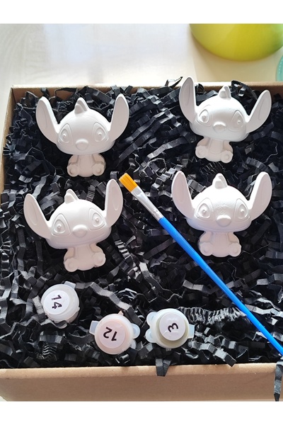 Denic Tasarım Taş Boyama Seti-4 Adet - Stitch- Boya+Fırça- Biblo- Çok amaçlı ...