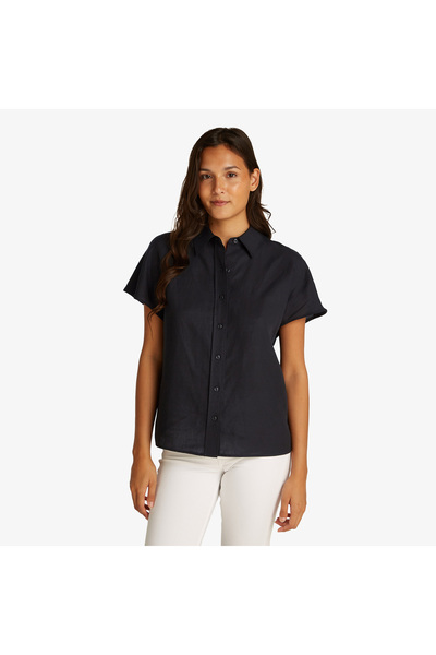 Calvin Klein Linen Blend Kadın Siyah Gömlek