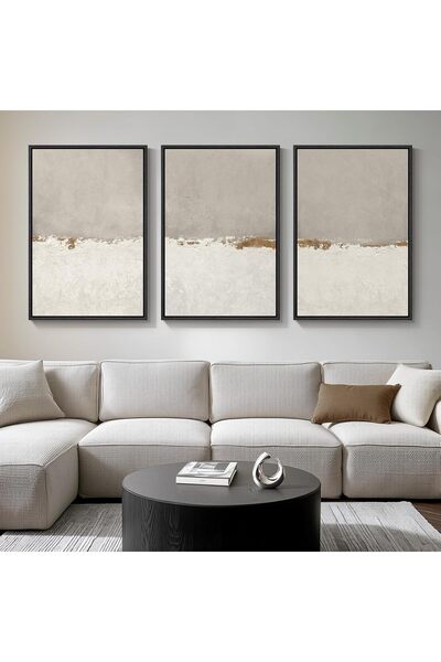 ALAYRA International مجموعة من 3 لوحات جدارية تجريدية محايدة مؤطرة (60×80 سم)...