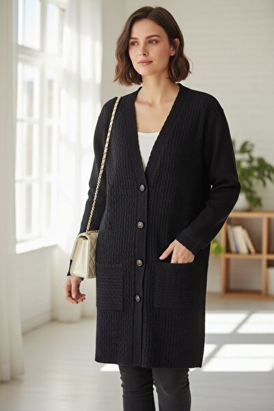 ENDAMIM Plus Size Women's Long Knitwear Cardigan with Pockets Full Button Med...