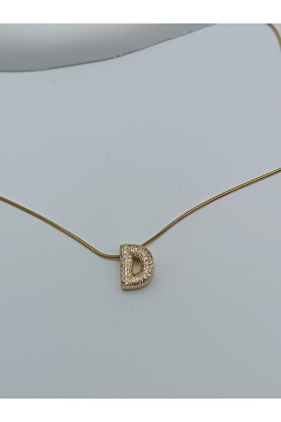 LAgül Aksesuar 316L Çelik Kararmaz Taşlı Gold Harf Kolye D Harfi