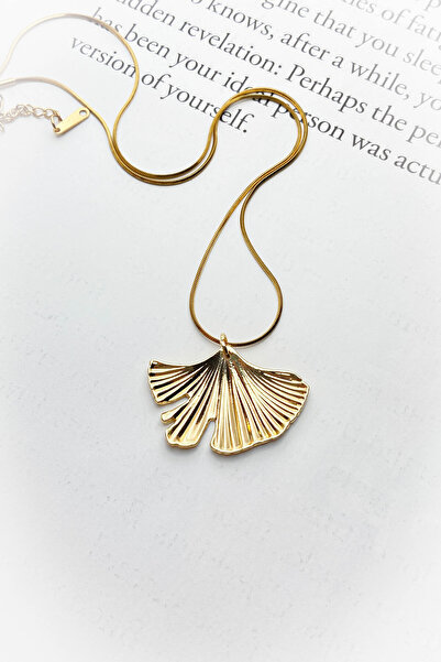 roshel Çelik Yaprak Kolye Altın Kaplama