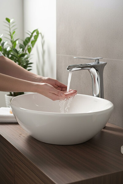 İSAOĞLU YAPI Dish Basin Faucet Waterfall Flow High Model Dish Compatible Fixt...