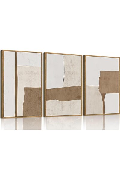 ALAYRA International Framed Neutral Abstract Wall Art Set of 3 (60×80 cm) Lar...