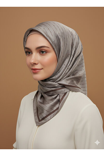 Picasso Silk-Look Gray Crystal Scarf – Twill Stylish Design 90X90