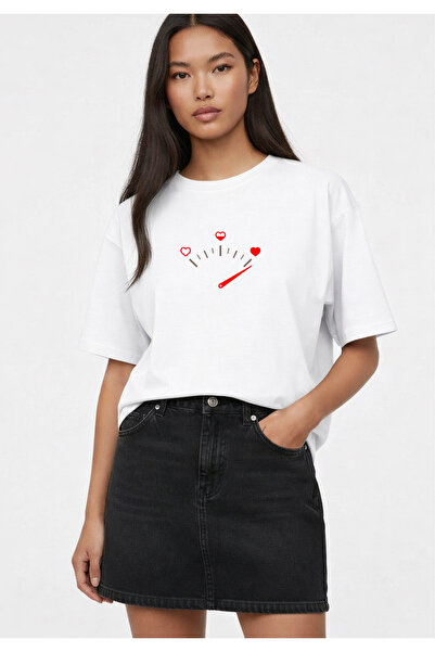 LORVEX Tricou Oversize Croială Confortabilă LOVE INDICATOR Imprimat 100% Bumbac