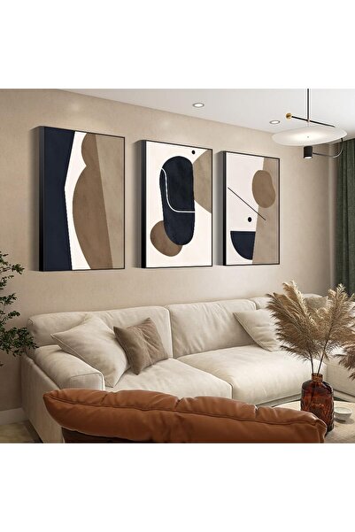 ALAYRA International مجموعة من 3 لوحات جدارية تجريدية محايدة مؤطرة (60×80 سم)...