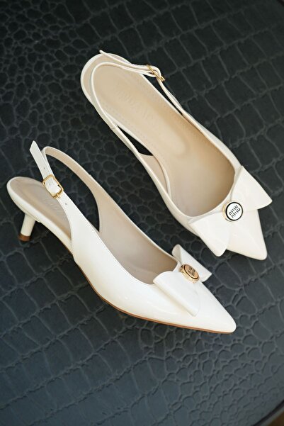 MODAADAM Жіночі туфлі Tesla на низьких підборах з бантиком - білі-руганові