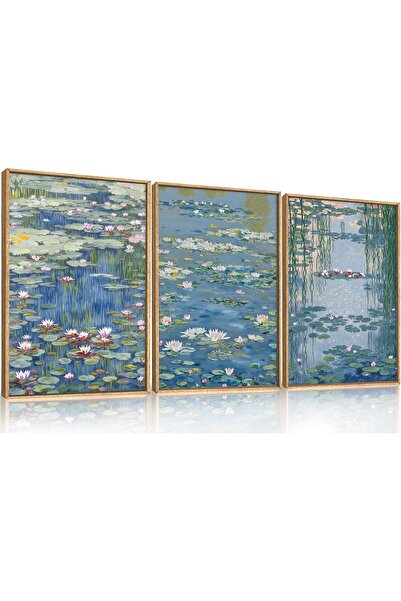 ALAYRA International مجموعة من 3 لوحات فنية تجريدية محايدة مؤطرة على قماش (40...