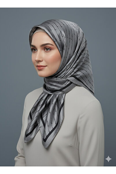 Picasso Silk-Look Gray Crystal Scarf – Twill Stylish Design 90X90