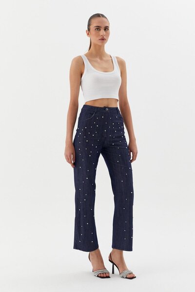 ONNO PRIVE Çakma Taşlı Pantolon İndigo