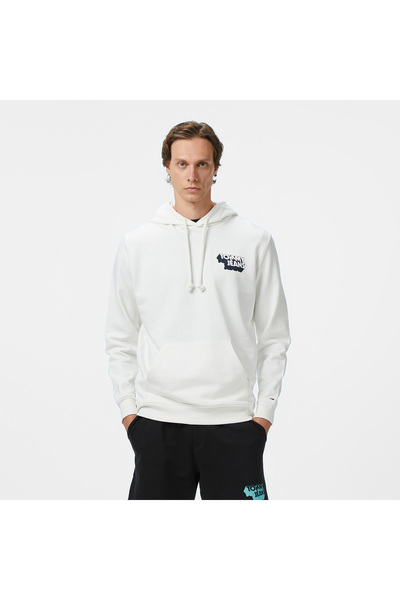 Tommy Hilfiger سويت شيرت أبيض للرجال بشعار Tommy Jeans Stack