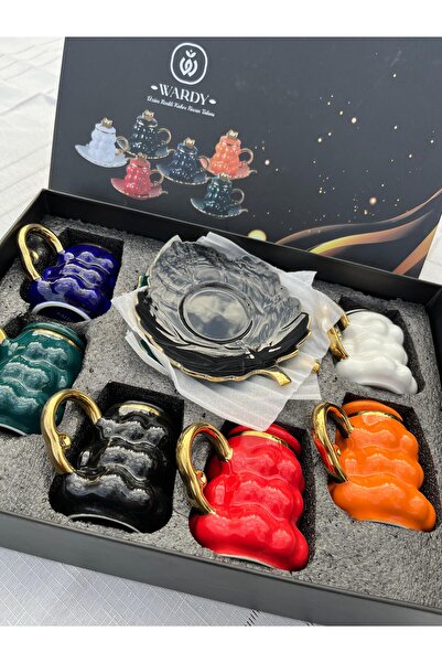 SİHİR Lüx üzümlü 6 kişilik renkli fincan takımı