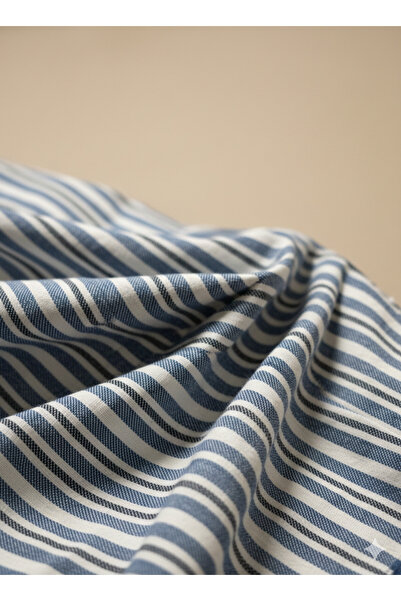 Şadoğlu Tekstil Mavi Beyaz Çizgili Likralı (Esnek) Kumaş
