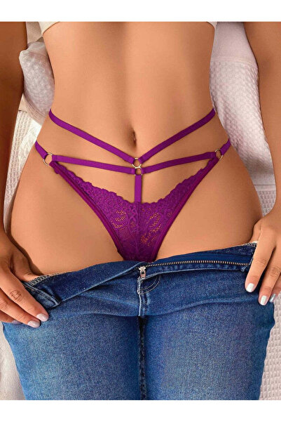 Bee Glow Kadın Dantel ve Arkası Fiyonk Detaylı Mor Fantezi Külot