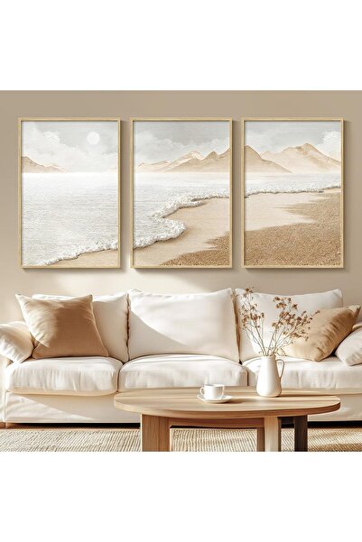 ALAYRA International مجموعة من 3 لوحات جدارية تجريدية محايدة مؤطرة (60×80 سم)...