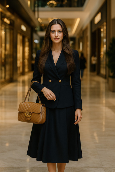 Borncelebs Black Blazer and Skirt Set Premium Women Fashion Spring Summer Cas...