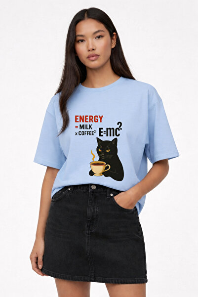 LORVEX Humorous Cat and Text Printed Oversized Cotton Unisex Tshirt - T-Shirt