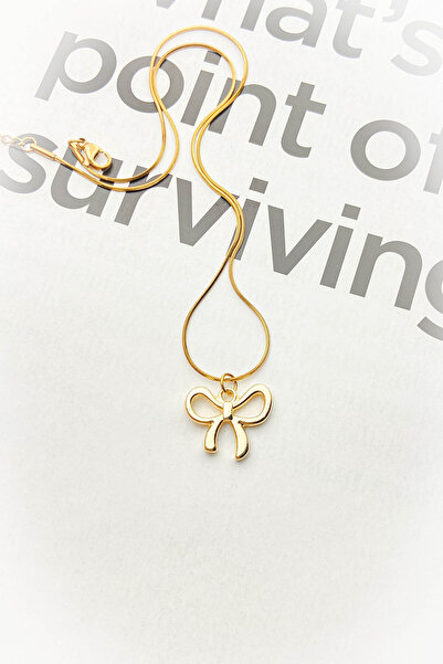 roshel Çelik Fiyonk Kurdele Kolye Altın Kaplama Uzatmalı