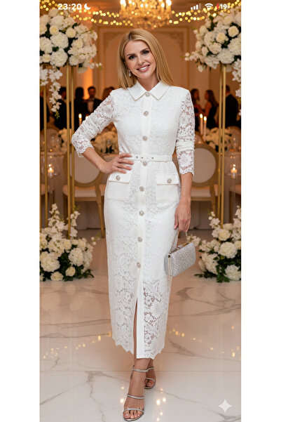 Sultan Ekşioğlu tasarımı beyaz dantel elbise