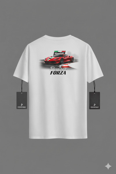 PERISENSE تي شيرت للجنسين VELOCITA CORSA مطبوع من القطن الممشط الفاخر قصة فضفاضة