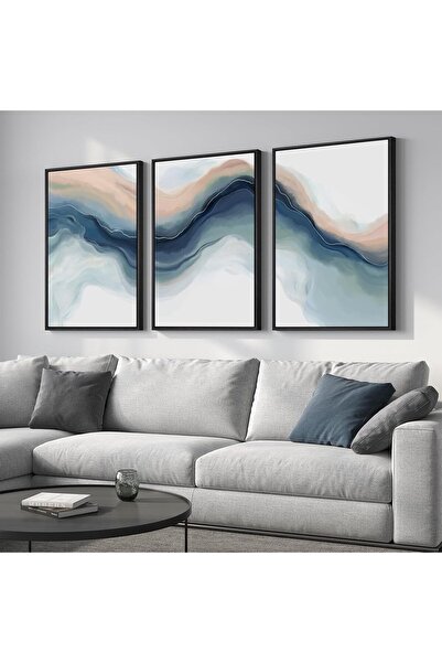 ALAYRA International مجموعة من 3 لوحات فنية تجريدية محايدة مؤطرة على قماش (40...