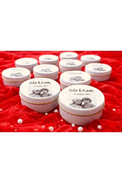Defne 10 adet hediyelik beyaz metal kutu kapak üstü fotoğraf içinde yasemin k...