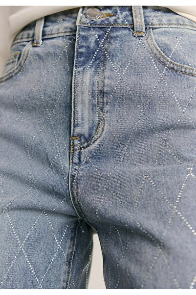 MADAMMERY Shiny Stone Patterned Palazzo Light Blue Jeans Flexible Comfortable...