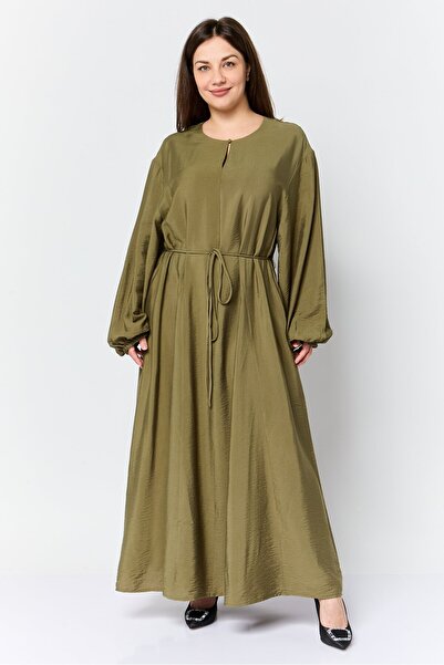 Anne Klein Women Solid Tie Closure Maxi Dress, Olive