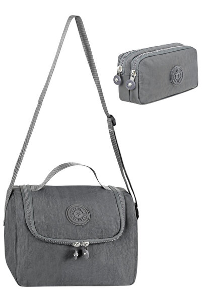 Freedom Set of 2 Crinkle Fabric Thermal Lunch Bag + Double Compartment Pencil...