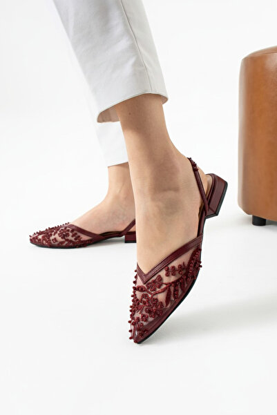 Yula Fashion Shoes Taş ve Nakış İşlemeli Kadın Şık Düz Taban Babet