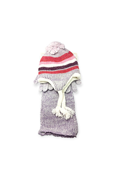 Mustran Set de 3 pălărie, mănuși și eșarfă pentru copii de 4-8 ani, cu blană ...